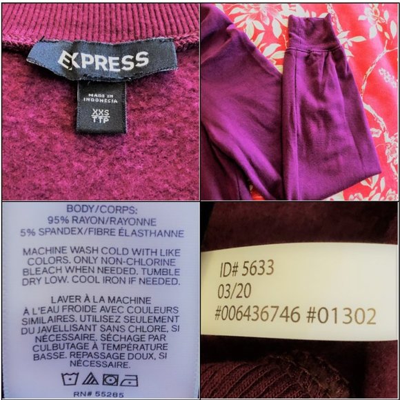 *NWOT* Express Ultra-Soft Burgundy Pleated Puff Sleeve Sweatshirt (XS-XXS) - Picture 9 of 16